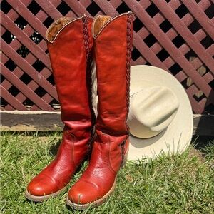 Vintage 1970’s FRYE Braided Red Leather Knee-High Boots